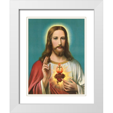 HL. HERZ JESU White Modern Wood Framed Art Print with Double Matting by Anonymous