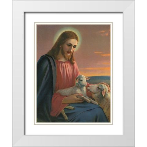 DER GUTE HIRTE White Modern Wood Framed Art Print with Double Matting by Anonymous