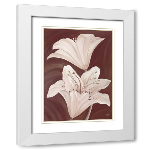 Chocolate Lillies White Modern Wood Framed Art Print with Double Matting by Lake, Kaye
