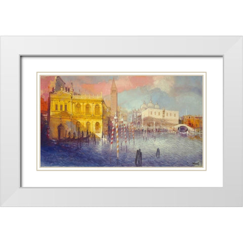 Venezia III White Modern Wood Framed Art Print with Double Matting by Milani