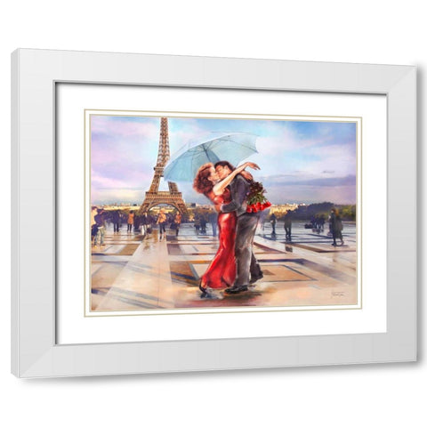 French Kiss White Modern Wood Framed Art Print with Double Matting by Tarin, Michael