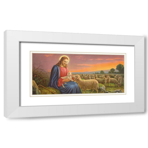 DER GUTE HIRTE White Modern Wood Framed Art Print with Double Matting by Giovanni