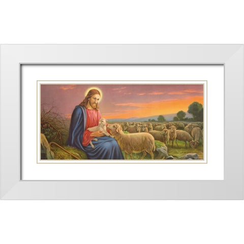 DER GUTE HIRTE White Modern Wood Framed Art Print with Double Matting by Giovanni