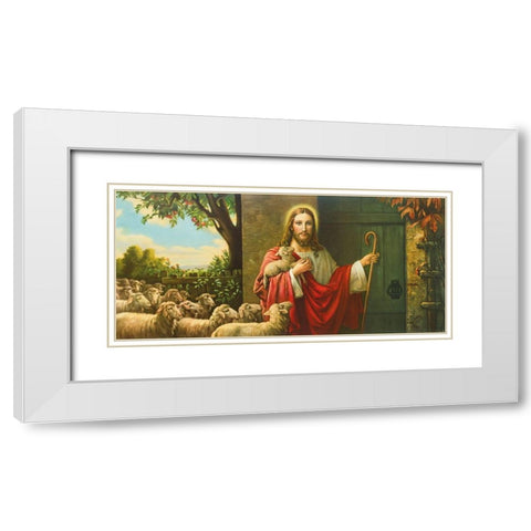 EINE HERDE UND EIN HIRTE White Modern Wood Framed Art Print with Double Matting by Giovanni