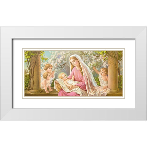 MARY WITH BLOSSOMS White Modern Wood Framed Art Print with Double Matting by Giovanni