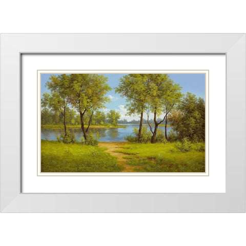 AT THE LAKE White Modern Wood Framed Art Print with Double Matting by Slava