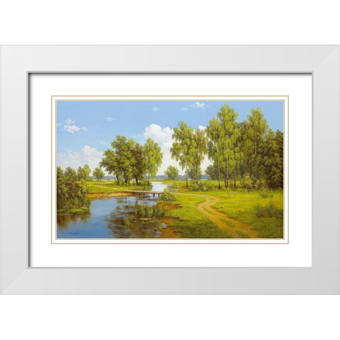 BRIDGE OVER BROOK White Modern Wood Framed Art Print with Double Matting by Slava