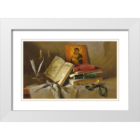 OLD BOOKS I White Modern Wood Framed Art Print with Double Matting by Belkovskij, Igor