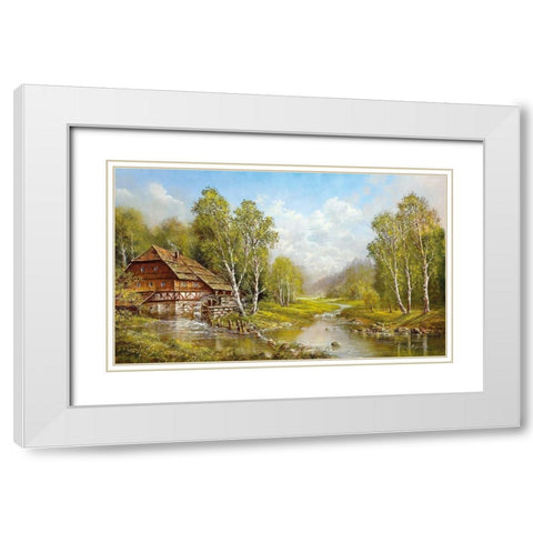 OLD MILL COTTAGE White Modern Wood Framed Art Print with Double Matting by Glassl, Helmut