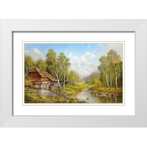 OLD MILL COTTAGE White Modern Wood Framed Art Print with Double Matting by Glassl, Helmut