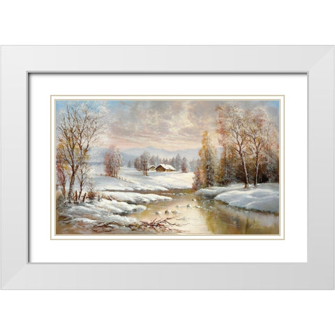 WINTER TWILIGHT White Modern Wood Framed Art Print with Double Matting by Glassl, Helmut