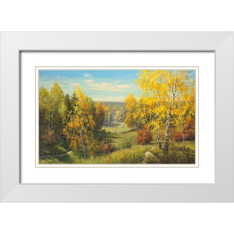 AUTUMN WAY II White Modern Wood Framed Art Print with Double Matting by Priscepa, Igor