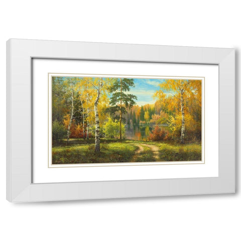AUTUMN WAY White Modern Wood Framed Art Print with Double Matting by Priscepa, Igor