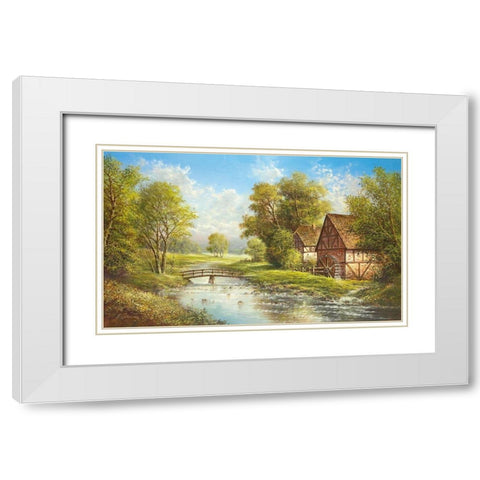 MILL AT THE RIVER White Modern Wood Framed Art Print with Double Matting by Glassl, Helmut