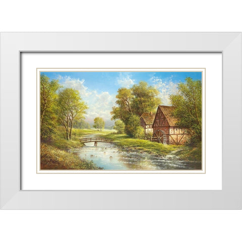 MILL AT THE RIVER White Modern Wood Framed Art Print with Double Matting by Glassl, Helmut