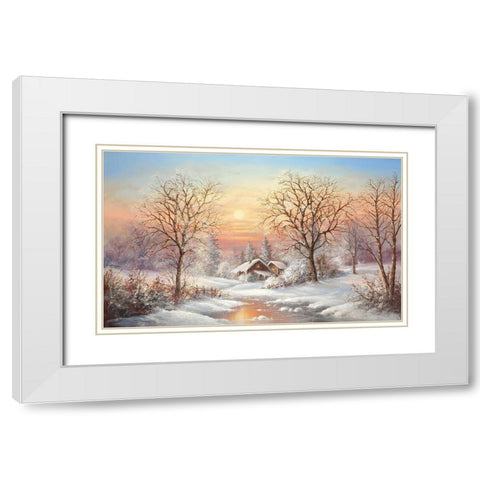 COSY WINTER White Modern Wood Framed Art Print with Double Matting by Glassl, Helmut