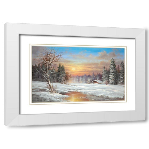 TUNDRA NIGHT White Modern Wood Framed Art Print with Double Matting by Glassl, Helmut