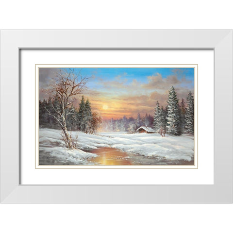 TUNDRA NIGHT White Modern Wood Framed Art Print with Double Matting by Glassl, Helmut