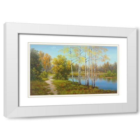 LIGHT IN THE FOREST White Modern Wood Framed Art Print with Double Matting by Slava