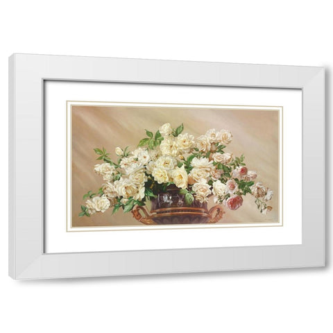 WHITE ROSES White Modern Wood Framed Art Print with Double Matting by Buzin, Igor
