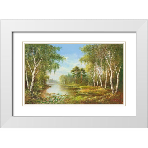 SECLUDED POND White Modern Wood Framed Art Print with Double Matting by Glassl, Helmut