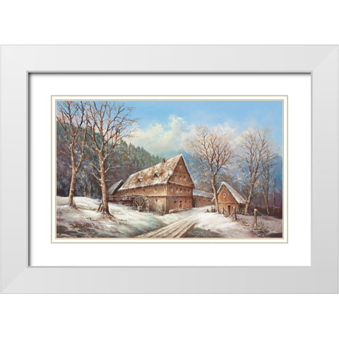 ROMANTIC MILL IN WINTER White Modern Wood Framed Art Print with Double Matting by Glassl, Helmut