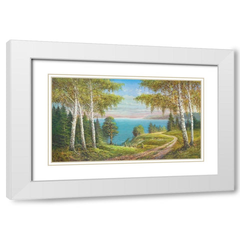 BIRCHES AT THE LAKE I White Modern Wood Framed Art Print with Double Matting by Glassl, Helmut