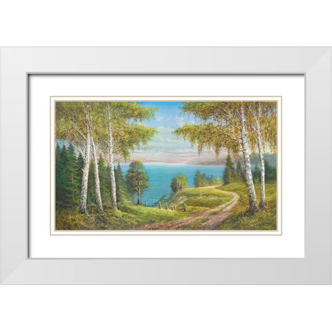 BIRCHES AT THE LAKE I White Modern Wood Framed Art Print with Double Matting by Glassl, Helmut