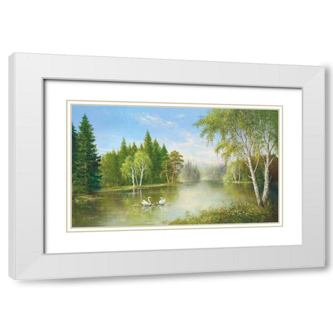 Beautiful Lake White Modern Wood Framed Art Print with Double Matting by Glassl, Helmut