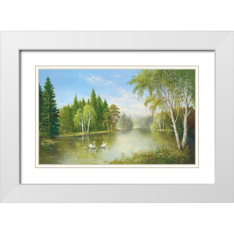 Beautiful Lake White Modern Wood Framed Art Print with Double Matting by Glassl, Helmut