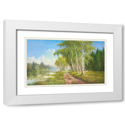 Path At The Lake White Modern Wood Framed Art Print with Double Matting by Glassl, Helmut