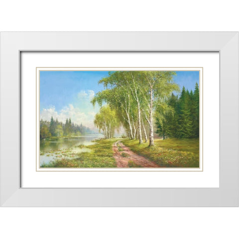 Path At The Lake White Modern Wood Framed Art Print with Double Matting by Glassl, Helmut
