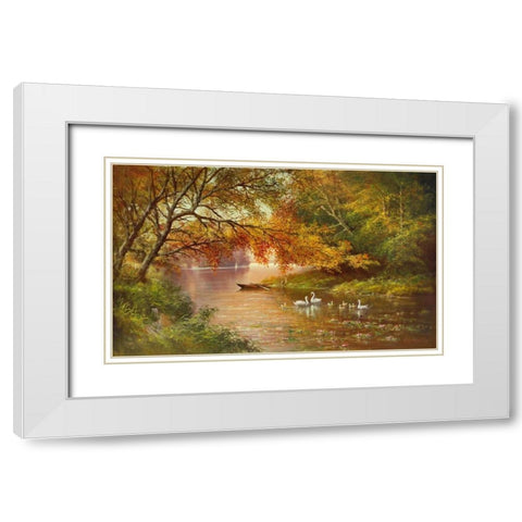 Swan Family In Autumn White Modern Wood Framed Art Print with Double Matting by Glassl, Helmut