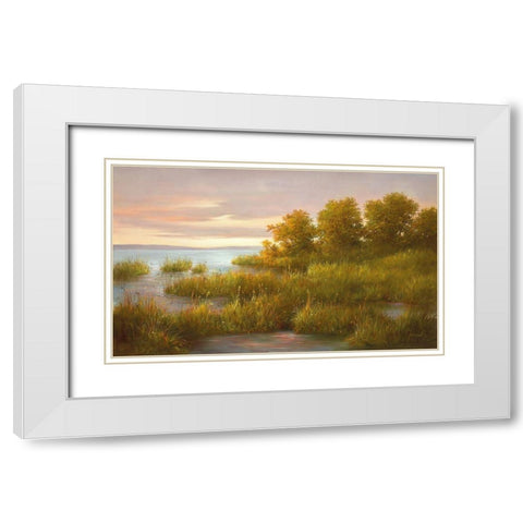 MISTY LAKE I White Modern Wood Framed Art Print with Double Matting by Fasani