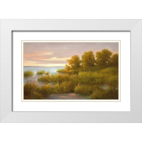 MISTY LAKE I White Modern Wood Framed Art Print with Double Matting by Fasani