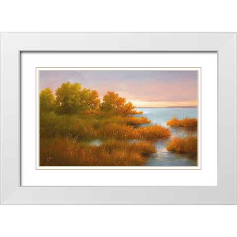 MISTY LAKE II White Modern Wood Framed Art Print with Double Matting by Fasani