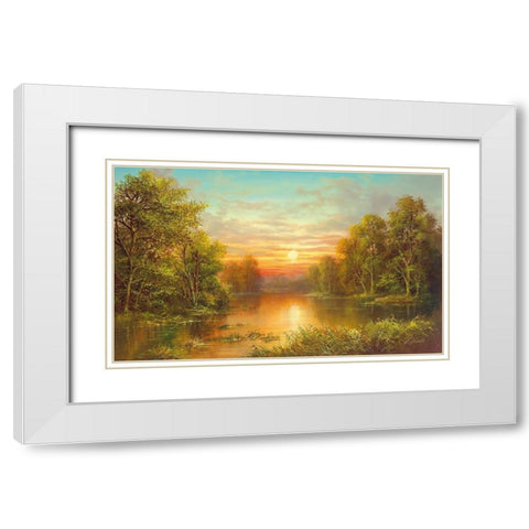 SUNSET White Modern Wood Framed Art Print with Double Matting by Glassl, Helmut