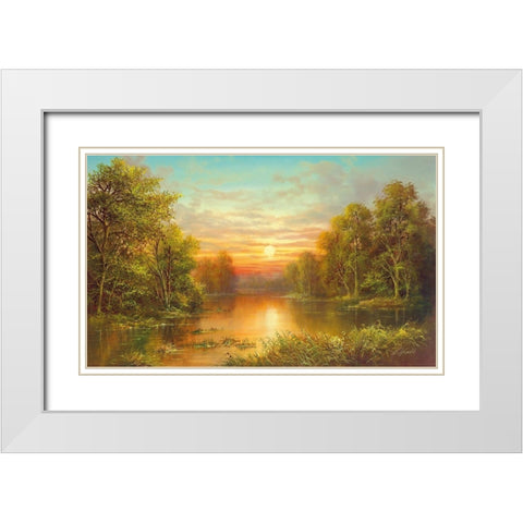 SUNSET White Modern Wood Framed Art Print with Double Matting by Glassl, Helmut
