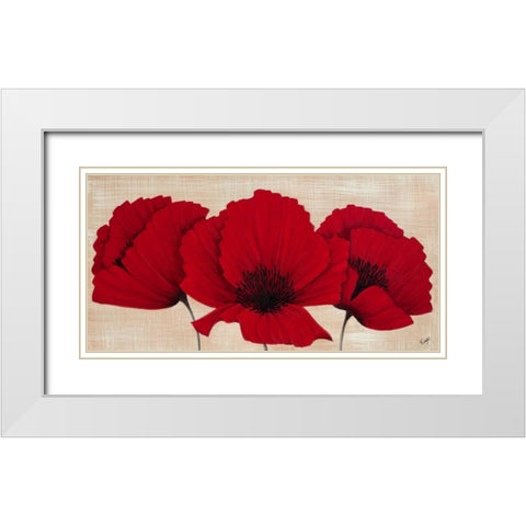 Linen Poppies I White Modern Wood Framed Art Print with Double Matting by Lake, Kaye