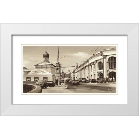 Warwarka Street Moscow White Modern Wood Framed Art Print with Double Matting by Ryazanov