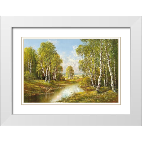 BIRCHES IN SPRINGTIME White Modern Wood Framed Art Print with Double Matting by Buchner, H.