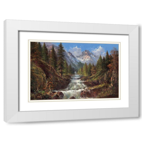 Waterfall In The Carpathians White Modern Wood Framed Art Print with Double Matting by Glassl, Helmut