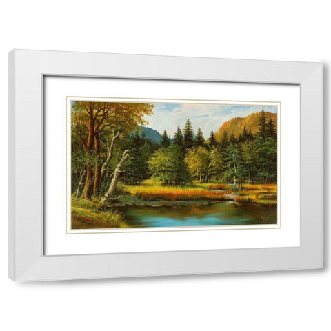 LAKE IN THE WOOD White Modern Wood Framed Art Print with Double Matting by Ada-Kris