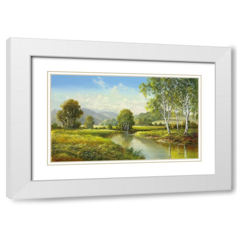 QUIET POND White Modern Wood Framed Art Print with Double Matting by Buchner, H.