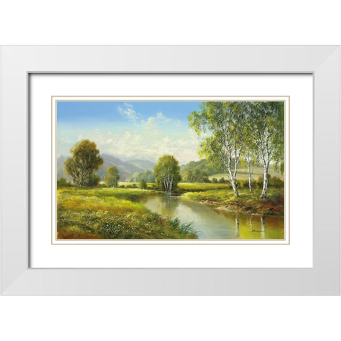 QUIET POND White Modern Wood Framed Art Print with Double Matting by Buchner, H.