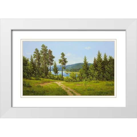 RIVER BEND White Modern Wood Framed Art Print with Double Matting by Slava