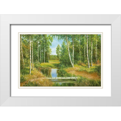 BIRCH GROVE NEAR POKROVSKOJE White Modern Wood Framed Art Print with Double Matting by Osipov, Igor