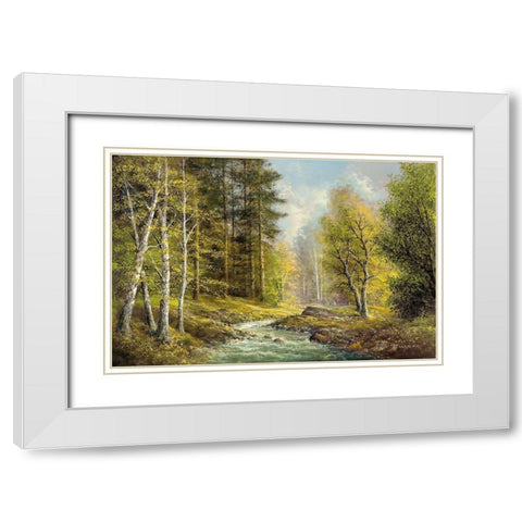 BROOK IN THE VALLEY White Modern Wood Framed Art Print with Double Matting by Buchner, H.