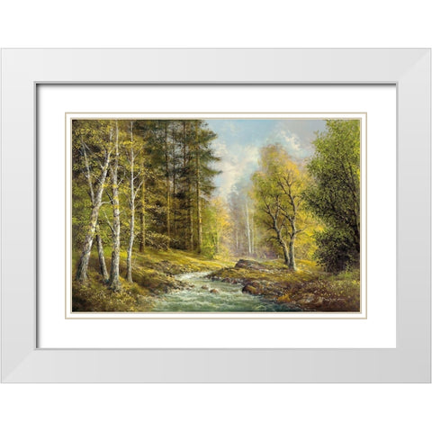BROOK IN THE VALLEY White Modern Wood Framed Art Print with Double Matting by Buchner, H.