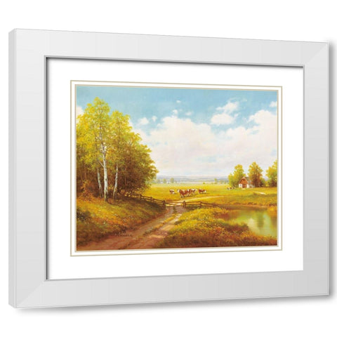 COWS AT PASTURE White Modern Wood Framed Art Print with Double Matting by Weber, Max